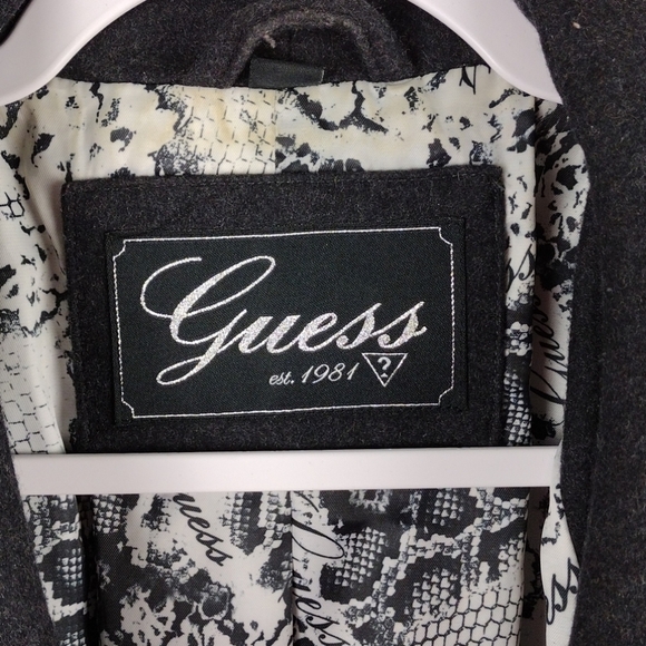 Guess Vintage Gray Wool Blend Shawl Collar Long Sleeve Mid Length Driving Coat - Picture 6 of 14